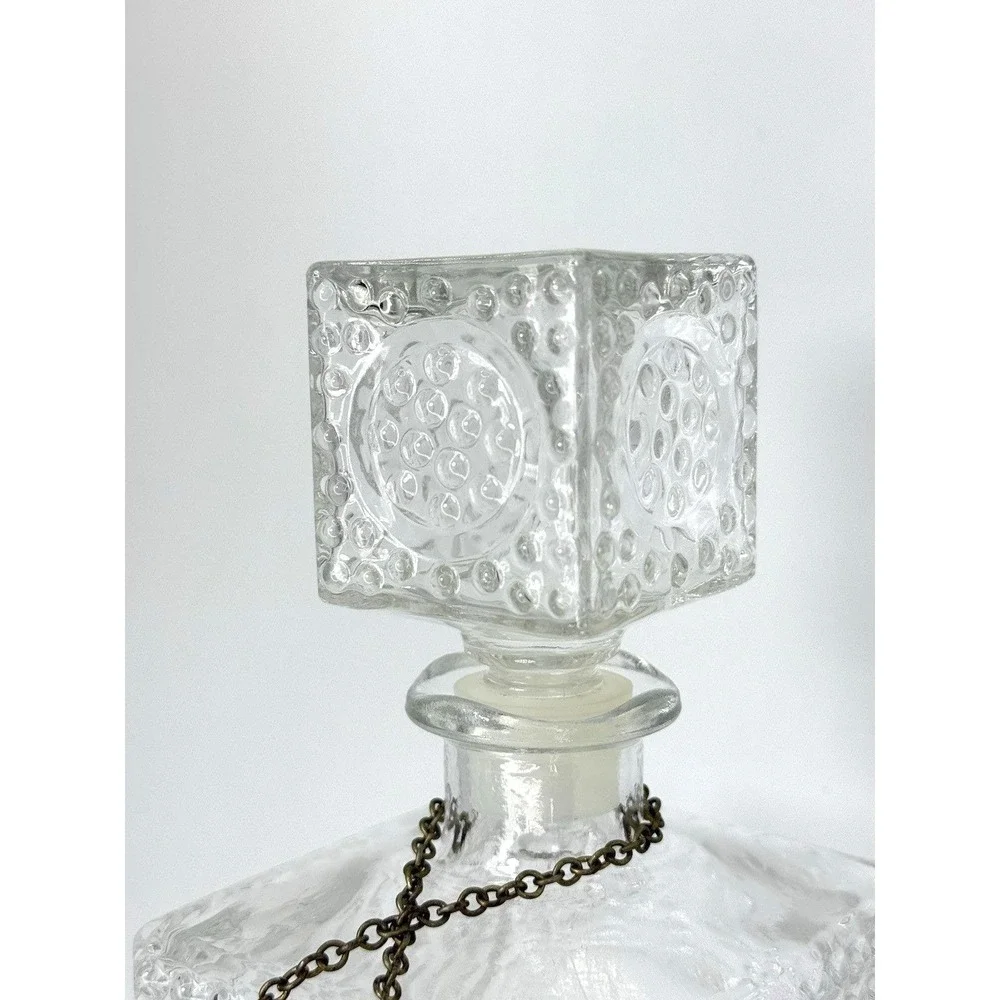 VTG Hobnail Glass Liquor Decanter w/ Stopper + Scotch & Gin Tags Barware Display
